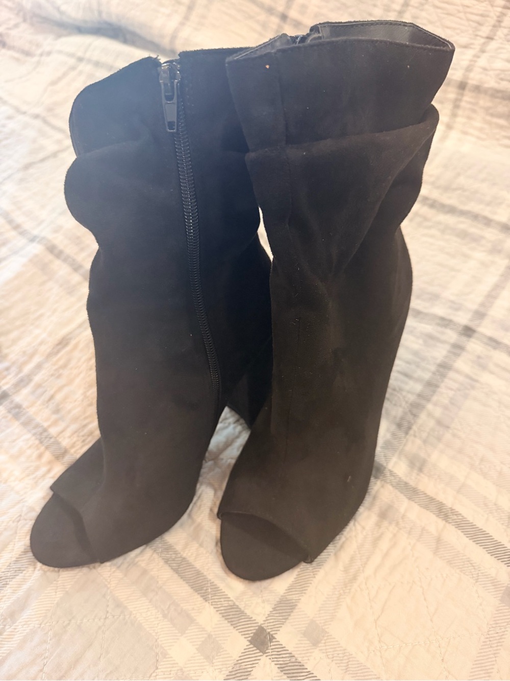 VENUS Black Suede Peep-Toe Slouch Ankle Boots